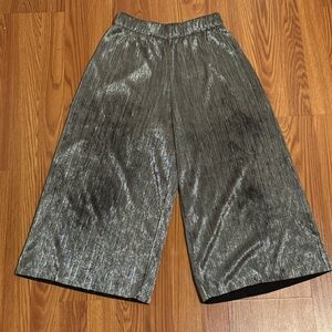 Zara Trafaluc Metallic Shiny‎ Silver Plisse Culottes Pants Size S NWOT Festive